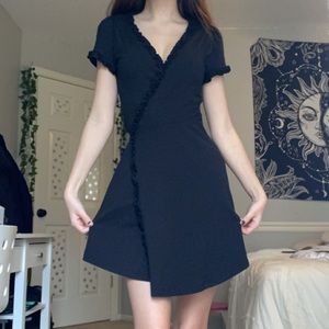 black short sleeve wrap dress